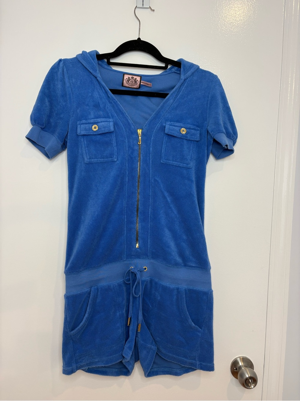 Juicy Couture vintage royal blue terrycloth romper gold buttons size small